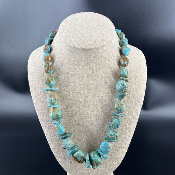 Chunky Natural Turquoise Gemstone Nugget Necklace Jewelry Toggle Clasp 126 grams